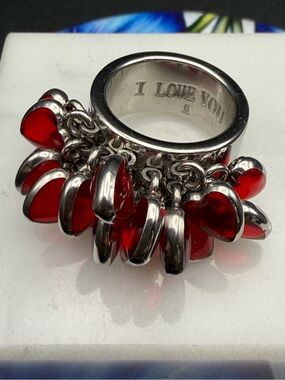 Swatch Red Love Explosion Ring Size 6 silver tone #835